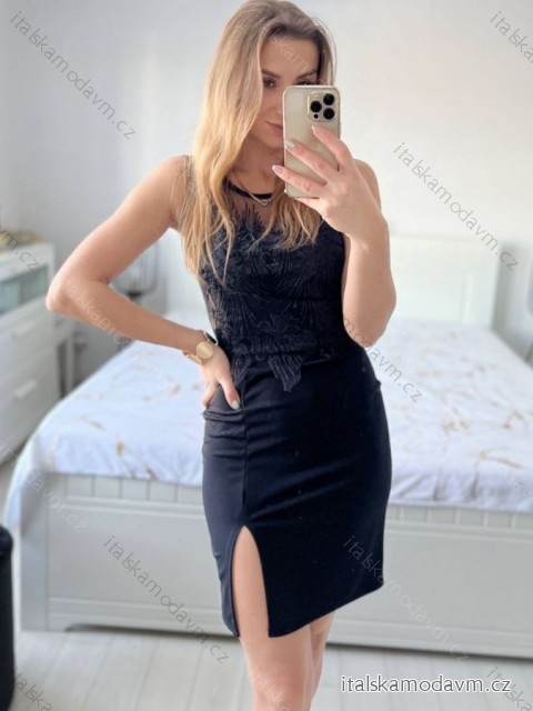 Šaty elegantné plesové bez rukávov dámske (S/M ONE SIZE) TALIANSKA MóDA IMHMS23086/DU S/M čierna