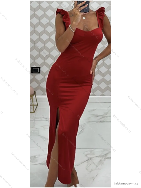 Šaty dlouhé letní elegantní na ramínka dámské (S/M ONE SIZE) ITALSKÁ MÓDA IMPBB23B23897/DU S/M tmavě červená
