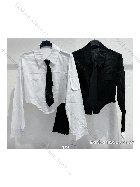 Croptop košilový dlouhý rukáv dámský (S/M ONE SIZE) ITALSKÁ MÓDA IMPMD2431556