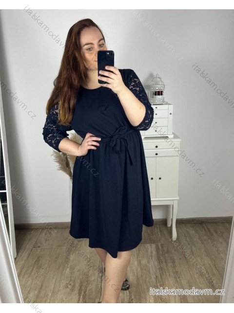 Šaty elegantní dlouhý rukáv dámské nadrozměr (2XL/3XL ONE SIZE) ITALSKá MóDA IM424LOVE/DU