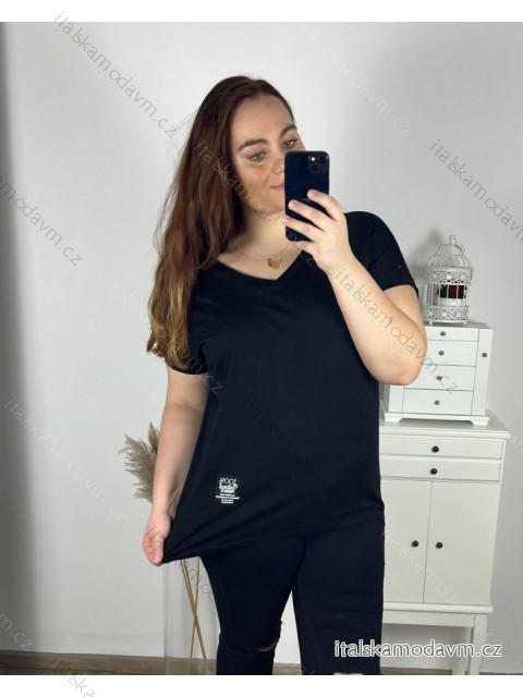 Tričko krátky rukáv dámska nadrozmer (2XL/3XL/4XL ONE SIZE) TALIANSKA MÓDA IMC23080/DU -   čierna -   2XL/3XL