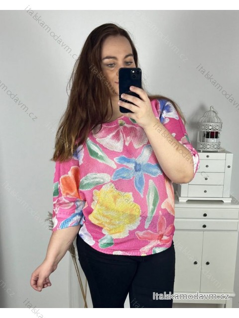 Svetr tenký dlouhý rukáv dámský nadrozměr (3XL/4XL/5XL ONE SIZE) ITALSKá MODA IMC24ELBA/DU -   růžová -   4XL/5XL