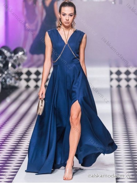 Šaty dlhé spoločenské bez rukávu dámske (34-54) POLSKÁ MÓDA PMLMR23MILENA-7/DUR -   tmavo modrá -   44