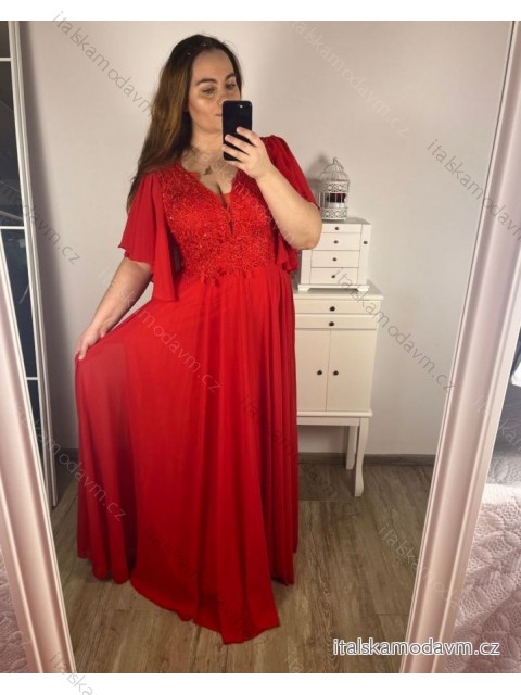 šaty plesové elegantné spoločenské krátky rukáv dámske nadrozmer (2XL/3XL ONE SIZE) TALIANSKA MÓDA IMM2361107pl/DUR -   červená -   2XL/3XL