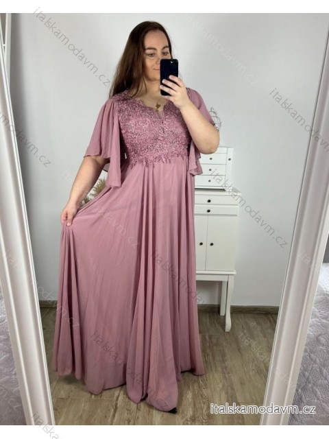 šaty plesové spoločenské krátky rukáv dámske nadrozmer (2XL/3XL ONE SIZE) TALIANSKA MÓDA IMM2361107pl/DU starorůžová