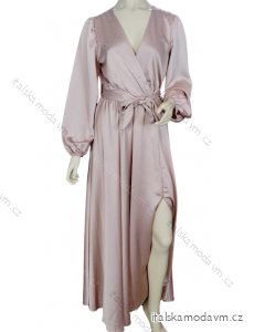 Šaty elegantní saténové dlouhý rukáv dámské (S/M.ONE SIZE) ITALSKÁ MÓDA IMHMS23110/DUR