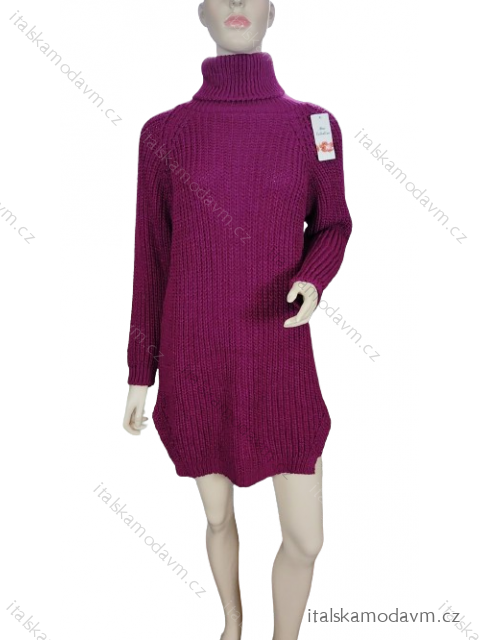 Šaty pletené teplé s rolákem dlouhý rukáv dámské (S/M ONE SIZE) ITALSKÁ MODA IMM23M5205/DR -   fialová -   S/M
