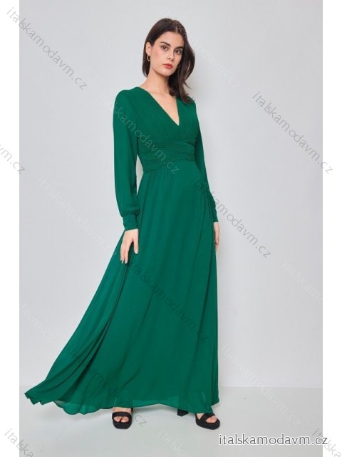Šaty dlouhé společenské dlouhý rukáv dámské (S-L) FRANCOUZSKÁ MÓDA FMPEL23R1510-2 zelená L