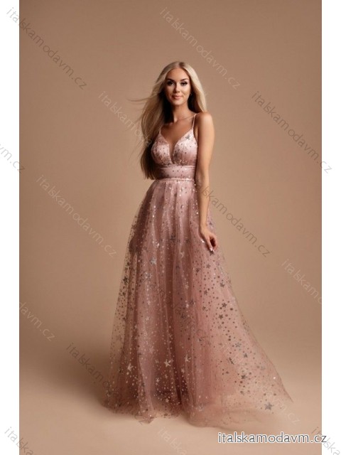 Šaty elegantní na ramínka dámské (S-L) FRANCOUZSKÁ MÓDA FMPEL23HM2403-2 růžová S