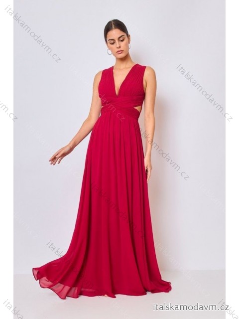 Šaty dlouhé společenské dámské bez rukávu (S-L) FRANCOUZSKÁ MÓDA FMPEL23R1494-5 červená M