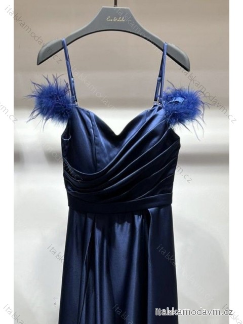 Šaty společenské na ramínka dámské (S-L) FRANCOUZSKÁ MÓDA FMPEL23HM2374-2 modrá L