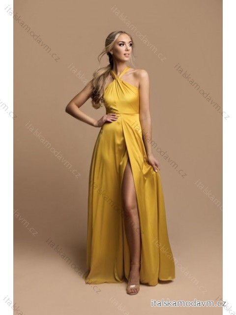 Šaty elegantní bez rukávu dámské (S-L) FRANCOUZSKÁ MÓDA FMPEL23R1459-4 žlutá L