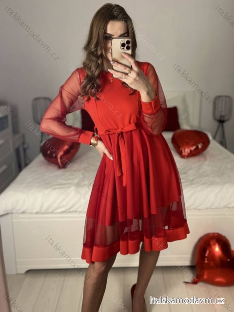 Šaty společenské  dlouhý rukáv dámské (S/M ONE SIZE) ITALSKá MODA IM323LUSY/DU