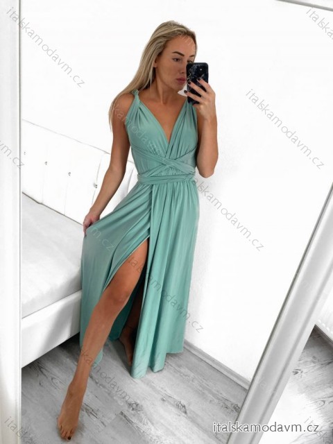 Šaty společenské dlouhé ramínka na variabilní zavazování dámské (S/M/L/XL ONE SIZE) ITALSKÁ MÓDA IMM223000HG -   zelená olivová -   S/M