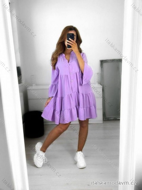 Šaty oversize 3/4 dlhý rukáv dámske (S/M ONE SIZE) TALIANSKA MÓDA IMWGB231731/DUR S/M fialová