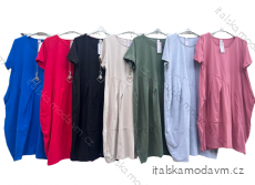 Šaty letní volnočasové krátký rukáv s přívěskem bavlněné dámské nadrozměr (S/M/L/XL/2XL ONE SIZE) ITALSKÁ MÓDA IMD22546