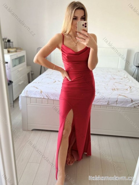 Šaty dlhé spoločenské na ramienka dámske (S/M ONE SIZE) TALIANSKA MÓDA IMPSH246539/DU