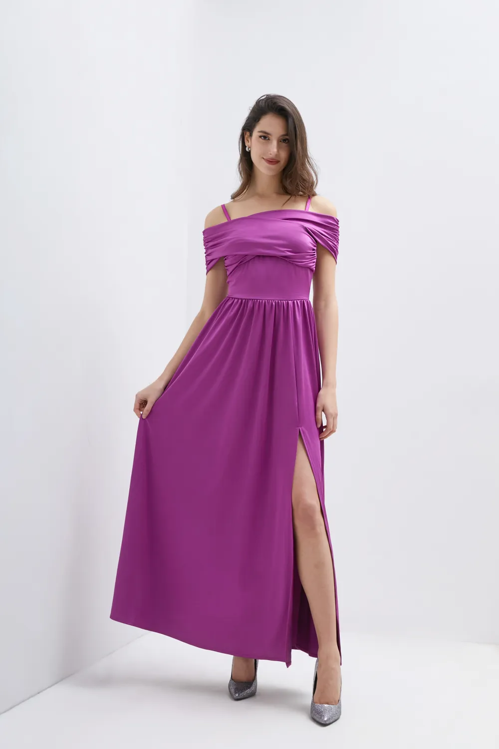 Šaty dlhé elegantné na ramienka dámske (S/M ONE SIZE) TALIANSKA MÓDA IMPSH245549