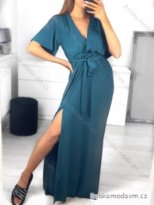 Šaty dlouhé elegantní krátký rukáv dámské (S/M ONE SIZE) ITALSKÁ MÓDA IMWE235478