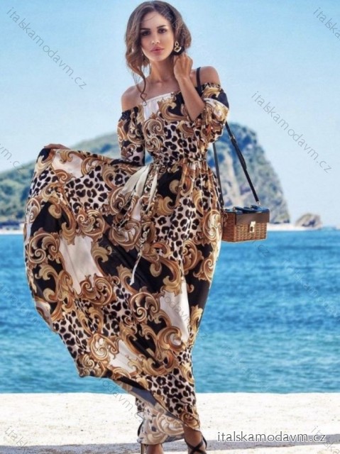 Šaty dlouhé letní carmen 3/4 dlouhý rukáv dámské (S/M ONE SIZE) ITALSKÁ MÓDA IMWAD24009