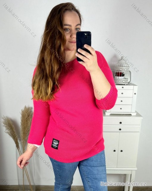 Šaty pletené predĺžený dlhý rukáv dámske nadrozměr (2XL/3XL ONE SIZE) TALIANSKÁ MÓDA IM4212261/DR růžová neon 2XL/3XL