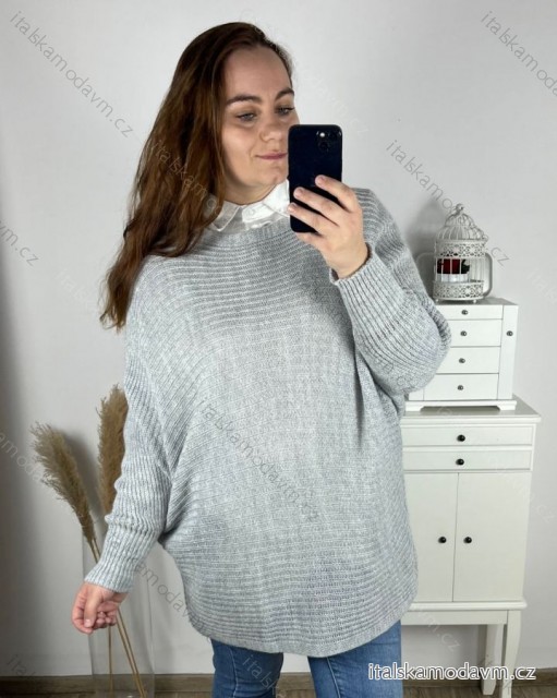 Svetr prodloužený netopýří dlouhý rukáv dámský nadrozměr  (3XL/4XL/5XL ONE SIZE) ITALSKá MODA IMC22747/DR sv. šedá 4XL/5XL