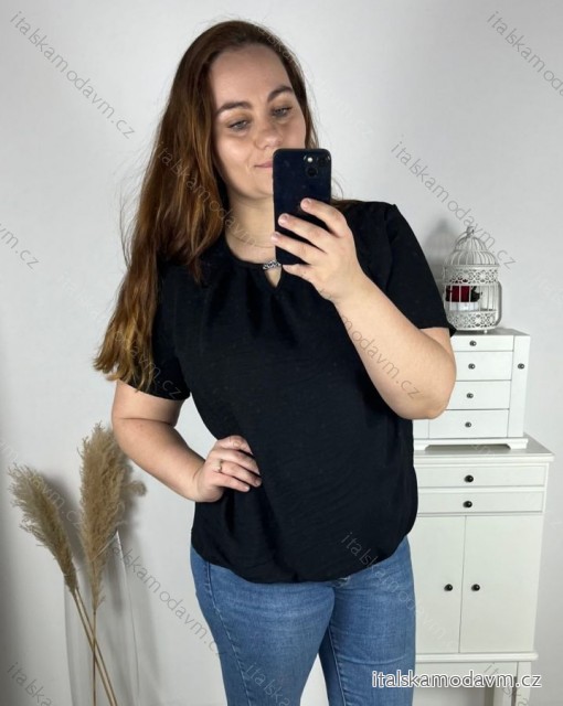 Tunika krátký rukáv dámská nadrozměr (M-3XL POLSKÁ MODA PME24LILIE/DR M Černá