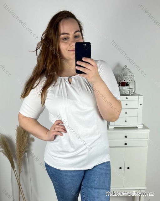 Tunika/Tričko  krátky rukáv dámska nadrozmer (44-52 POĽSKÁ MODA PME24NEKLES/DUR 44 biela