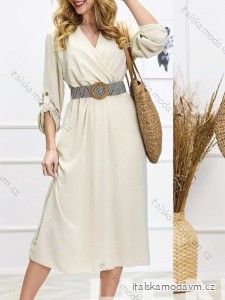 Šaty dlouhé s páskem dlouhý rukáv dámské (S/M/L ONE SIZE) ITALSKÁ MÓDA IMWBH24015
