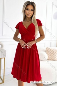 425-9 MATILDE Šaty s výstřihem a krátkými rukávy - červené se třpytkami