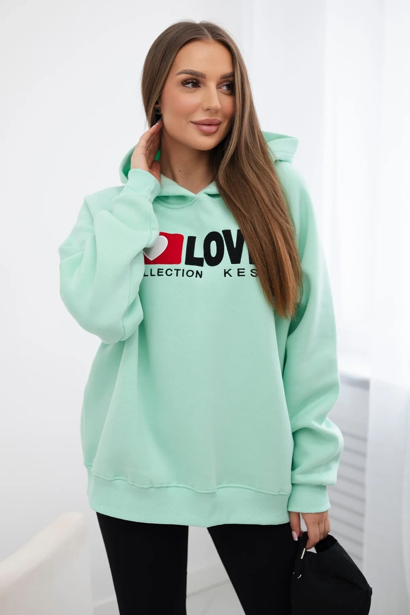 Bavlnená zateplená mikina s kapucňou, mint