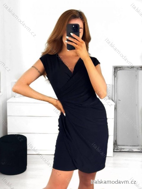 Šaty krátké letní icecool bez rukávů dámské (S/M ONE SIZE) ITALSKÁ MÓDA IMM23177A/DUR S/M Černá