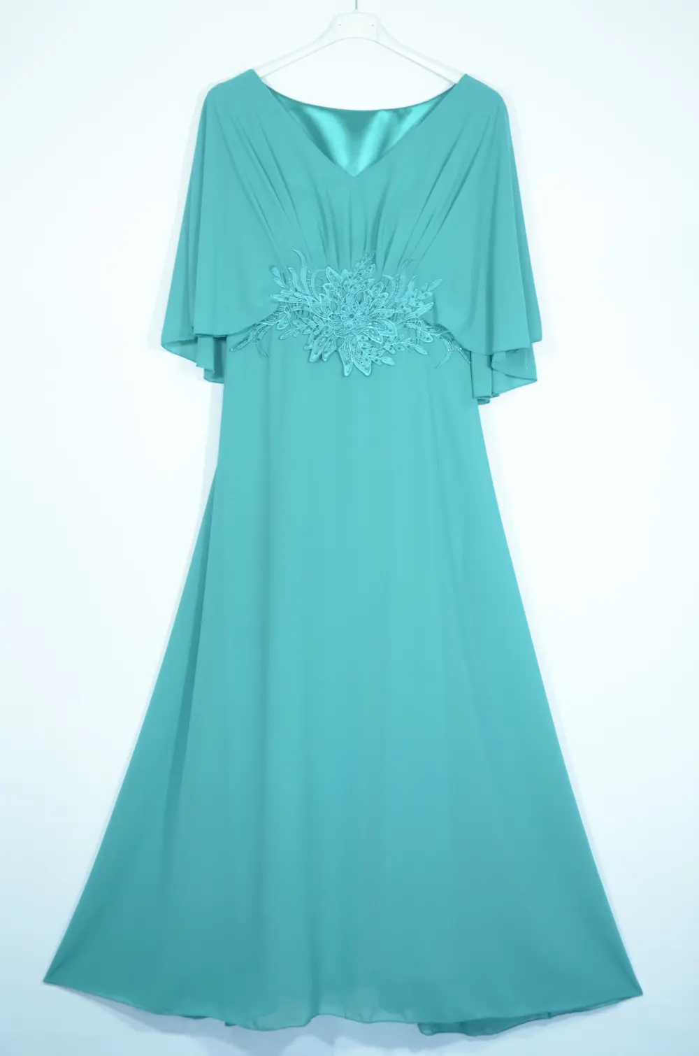 Šaty dlouhé elegantní krátký rukáv dámské (S/M ONE SIZE) ITALSKÁ MÓDA IMPSH24X18026L zelená S/M