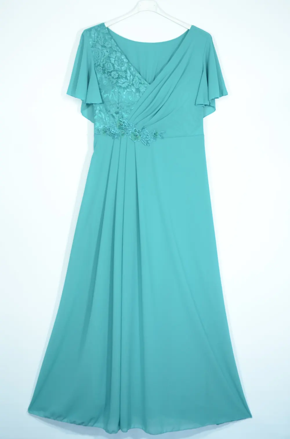 Šaty dlouhé elegantní krátký rukáv dámské (S/M ONE SIZE) ITALSKÁ MÓDA IMPSH24X19106L zelená S/M