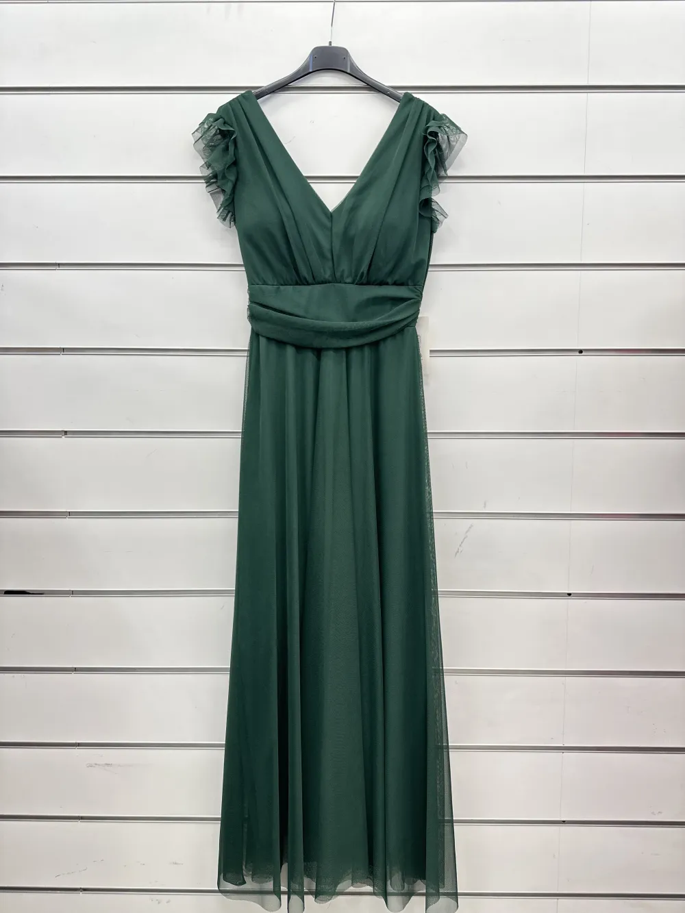 Šaty dlouhé elegantní krátký rukáv dámské (S/M ONE SIZE) ITALSKÁ MÓDA IMPSH2420022 tmavě zelená S/M