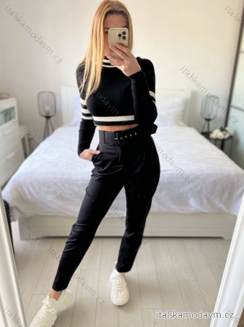 Kalhoty dlouhé s páskem dámské (S-XL) ITALSKÁ MÓDA DDS24A316N/DUR -   Černá -   S