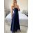 Šaty dlhé elegantné na ramínka dámske (S/M ONE SIZE) TALIANSKA MÓDA IM423ISABEL/DU -   tmavo modrá -   S / M