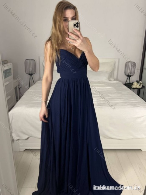 Šaty dlhé spoločenské na ramienka dámske (S/M ONE SIZE) TALIANSKA MÓDA IMPSH24F8001/DU