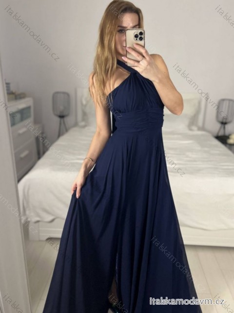 Šaty dlouhé společenské bez rukávu dámské (S/M ONE SIZE) ITALSKÁ MÓDA IMPSH2450106/DU S/M tmavě modrá