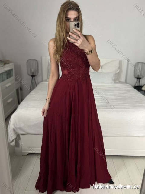 Šaty elegantné spoločenské dlhé na ramienka dámske (S/M ONE SIZE) TALIANSKA MóDA IMM2218806/DU -   vínová -   S / M