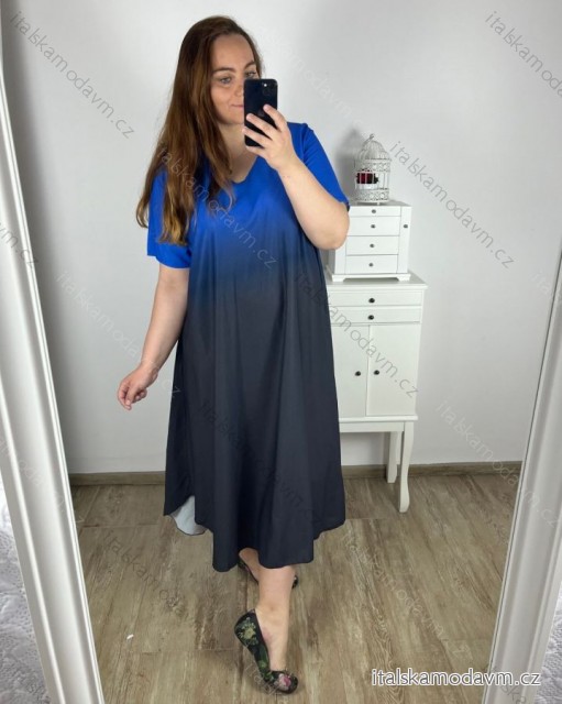 Šaty letní krátký rukáv dámské nadrozměr (3XL/4XL ONE SIZE) ITALSKÁ MÓDA IMWQ24076-3/DUR 3XL/4XL modrá královská