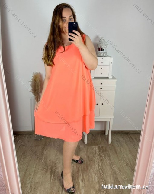 Šaty šifónové bez rukávu dámske nadrozmer (2XL/3XL ONE SIZE) TALIANSKA MóDA IM424139/DR 2XL/3XL oranžová neón