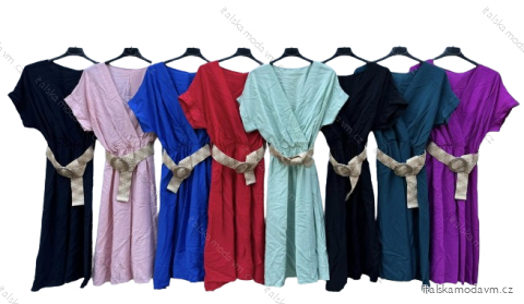 Šaty letní s páskem krátký rukáv dámské (S/M ONE SIZE) ITALSKÁ MODA IMD24031