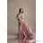 Šaty dlouhé elegantní společenské na ramínka dámské (S-L) FRANCOUZSKÁ MÓDA FMPEL24DORIANE-2 růžová L