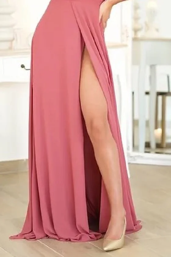 Šaty dlouhé elegantní společenské na ramínka dámské (S-L) FRANCOUZSKÁ MÓDA FMPEL24TRACY-5 růžová M