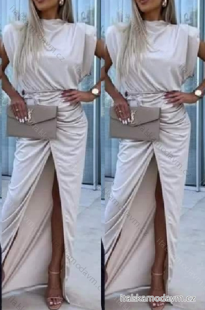 Šaty dlhé elegantné bez rukávov dámske (S/M ONE SIZE) TALIANSKA MÓDA IMWGS241026/DUR - béžová - S/M