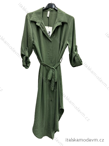 Šaty košilové 3/4 dlouhý rukáv dámské (L/XL ONE SIZE) ITALSKÁ MÓDA IMD23665/DR zelená khaki L/XL