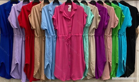 Šaty košilové krátký rukáv dámské nadrozměr (4XL/5XL ONE SIZE) ITALSKÁ MÓDA IMC24175