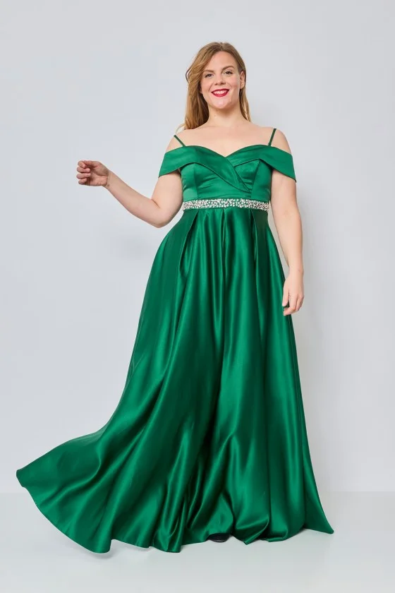 Šaty dlouhé elegantní společenské carmen dámské nadrozměr (42-48) FRANCOUZSKÁ MÓDA FMPEL24PATRICIAQS-2 zelená 46