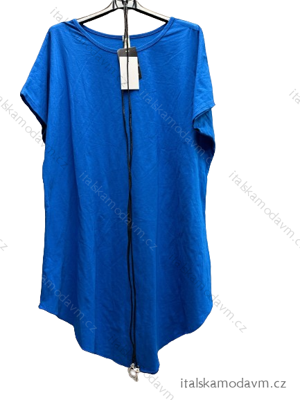 Šaty/tunika oversize krátký rukáv bavlněné (XL/2XL/3XL/4XL ONE SIZE) ITALSKÁ MÓDA IMD20112/DR královská modrá